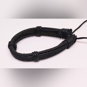 Men's bracelet leather‎ layered black new d96